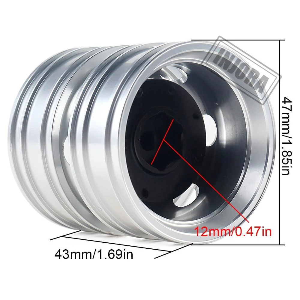 [Clearance Sale] INJORA 2PCS Black/Silver CNC Alloy Wheel Rims for 1/14 Tamiya Tractor - Image 3