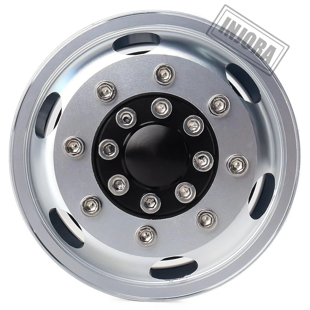[Clearance Sale] INJORA 2PCS Black/Silver CNC Alloy Wheel Rims for 1/14 Tamiya Tractor - Image 4