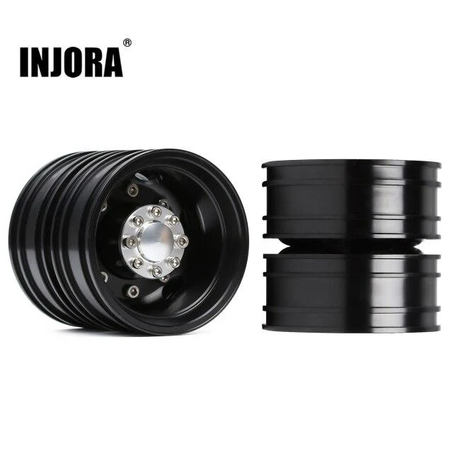 [Clearance Sale] INJORA 2PCS Black/Silver CNC Alloy Wheel Rims for 1/14 Tamiya Tractor - Image 7