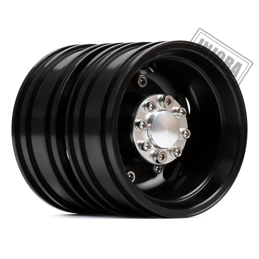 [Clearance Sale] INJORA 2PCS Black/Silver CNC Alloy Wheel Rims for 1/14 Tamiya Tractor - Image 8