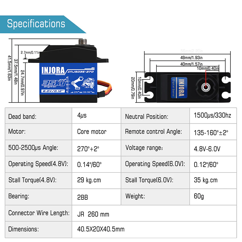 INJORA INJS035 35KG Large Torque Waterproof Metal Gear Digital Servo for RC Model - Image 11