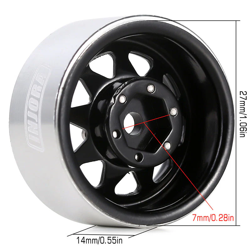 INJORA 1.0" Stamped Steel -3.78mm Offset Wheels for Micro Crawlers (W1004) - Image 5