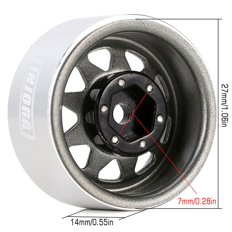 INJORA 1.0" Stamped Steel -3.78mm Offset Wheels for Micro Crawlers (W1004) - Image 9