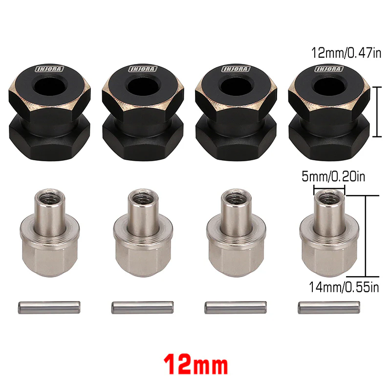 INJORA 4PCS 12mm Black Coating Brass Wheel Hex Hub Extenders for SCX10 & SCX10 II - Image 2