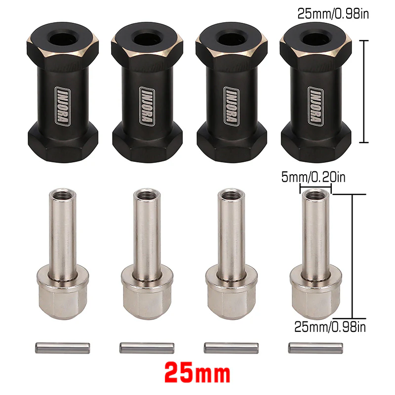 INJORA 4PCS 12mm Black Coating Brass Wheel Hex Hub Extenders for SCX10 & SCX10 II - Image 6