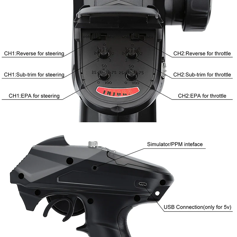 INJORA T6F 6CH 2.4GHz Transmitter with Receiver for RC Crawlers - Image 5