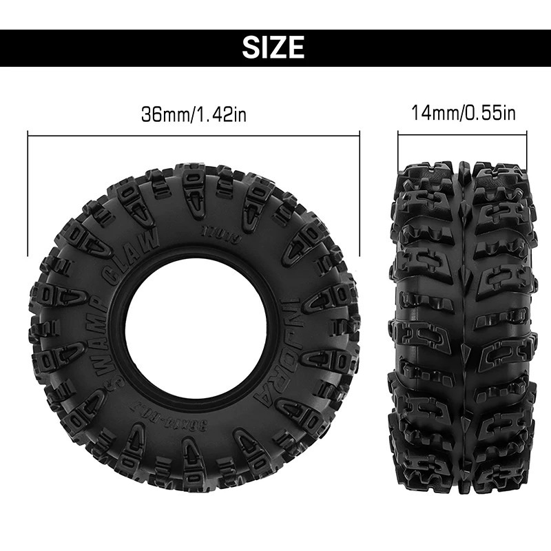 INJORA 0.7" 36*14mm Swamp Claw Tires for 1/30 SCX30 (T7019) (4) - Image 4