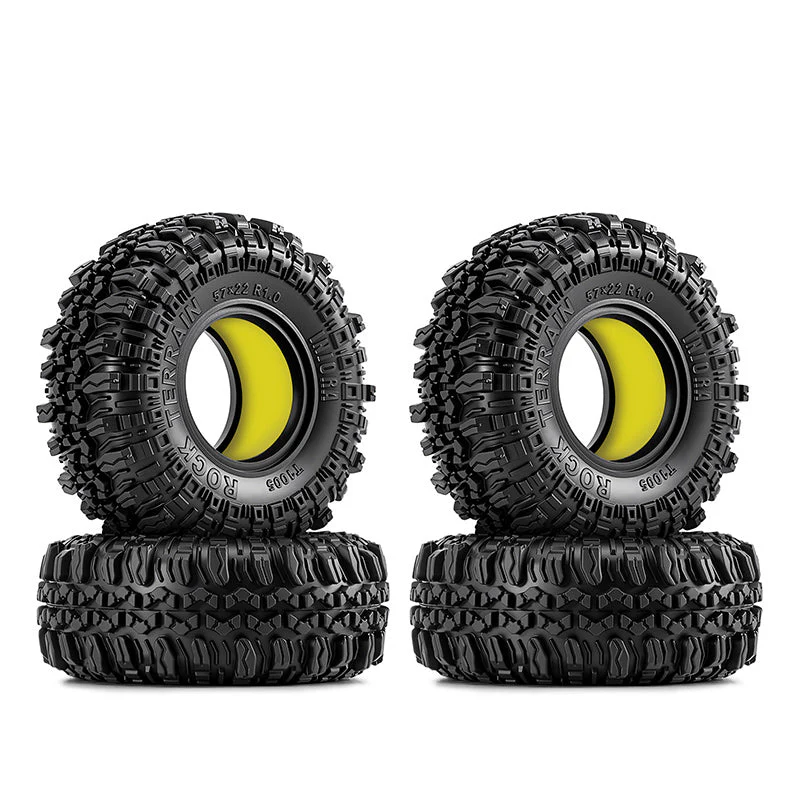 INJORA 1.0" 57*22mm Rock Terrain Tires & Silicone Rubber Inserts Combo (4) - Image 2