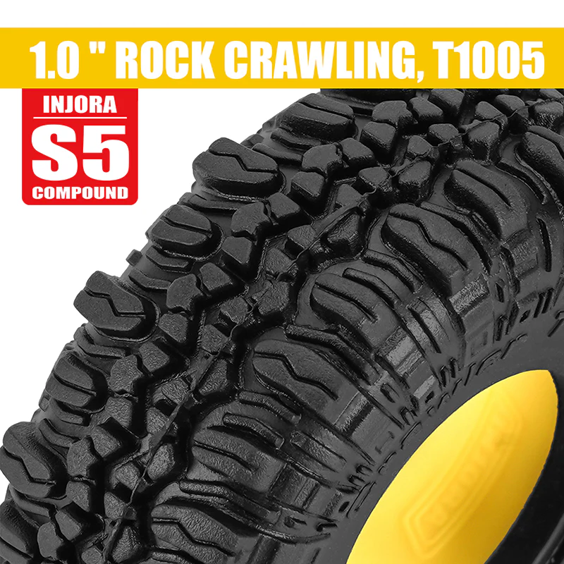 INJORA 1.0" 57*22mm Rock Terrain Tires & Silicone Rubber Inserts Combo (4) - Image 3