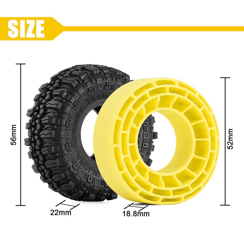 INJORA 1.0" 57*22mm Rock Terrain Tires & Silicone Rubber Inserts Combo (4) - Image 4