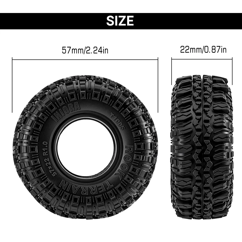 INJORA 1.0" 57*22mm Rock Terrain G2 Tires (T1005) (4) - Image 4