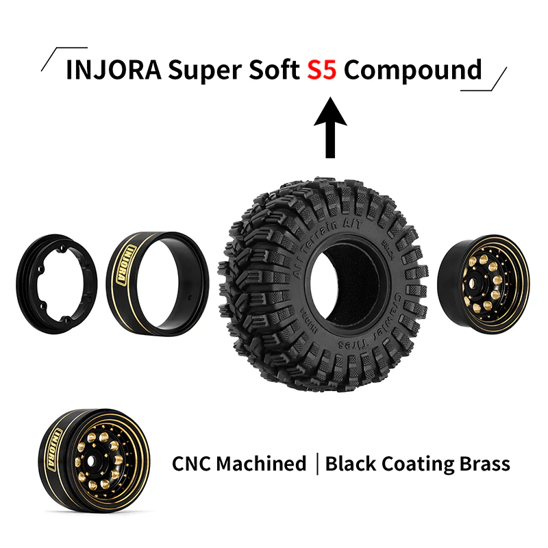 INJORA 1.0" 58*24mm  -2.65mm Offset Brass Wheel Set for Micro Crawlers (4) - Image 3
