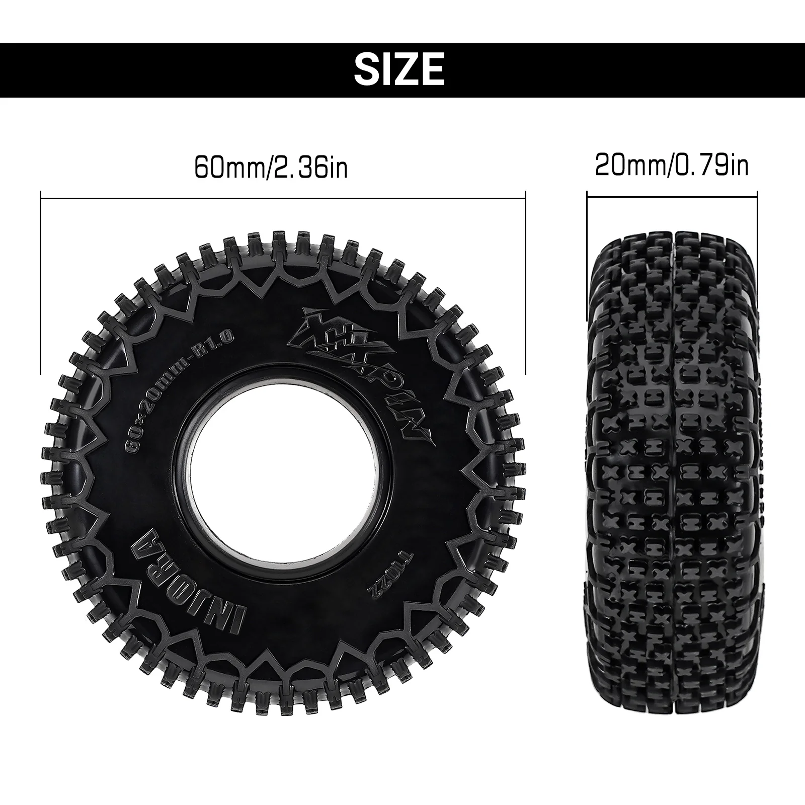 INJORA 1.0" 60*20mm XHX Pin Tires (T1022P) (4) - Image 4