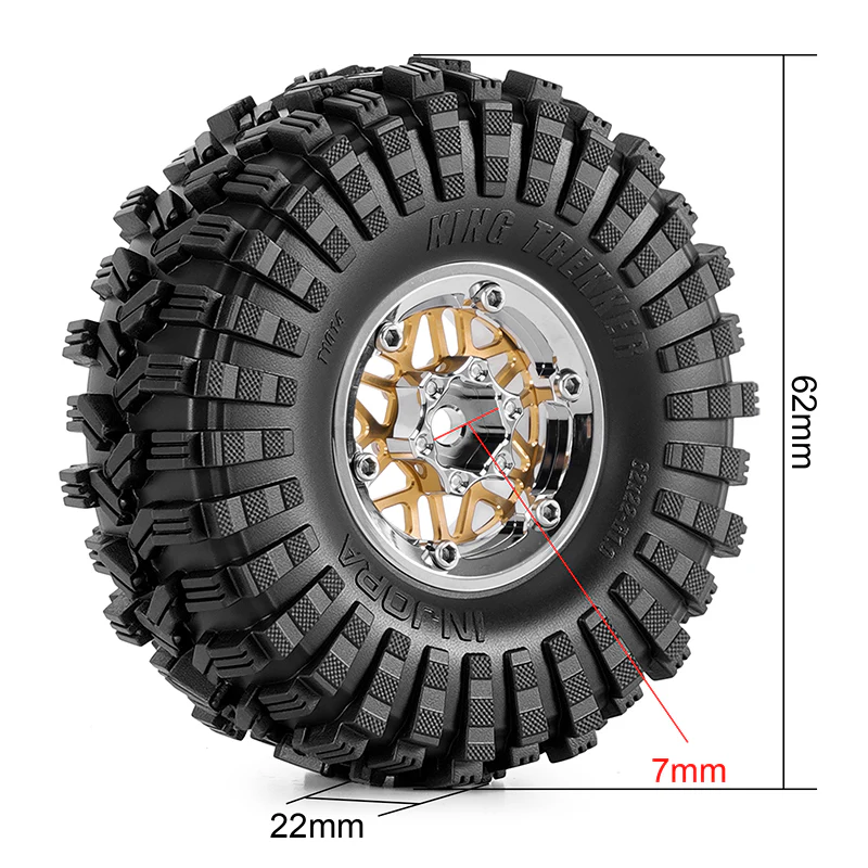 INJORA 1.0" 62*22mm -4.4mm Offset Wheel Set for Micro Crawlers (4) - Image 4