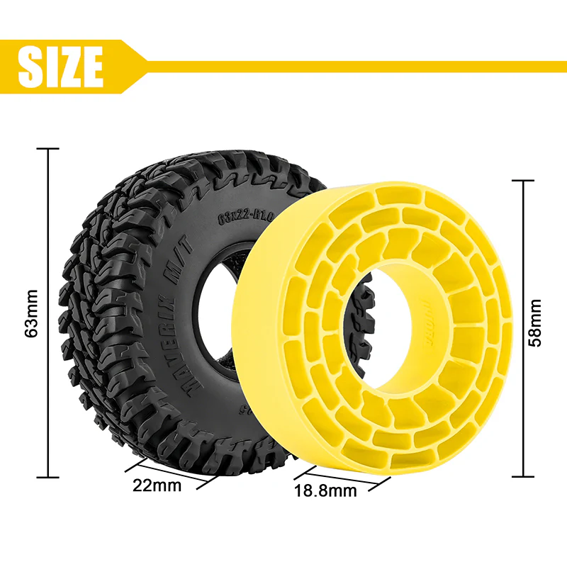 INJORA 1.0" 63*22mm MAVERIX M/T Tires & Inserts Combo (4) - Image 5