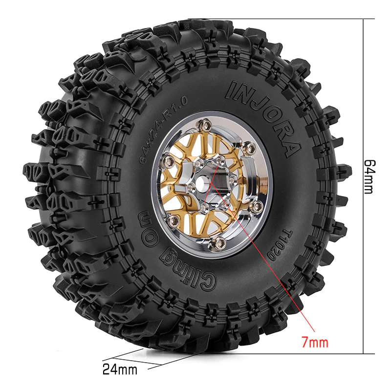 INJORA 1.0" 64*24mm -4.4mm Offset ModuWheel Set for Micro Crawlers (4) - Image 4