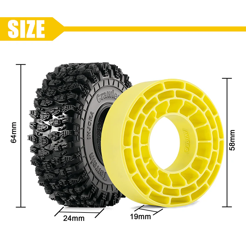 INJORA 1.0" 64*24mm Tires & Silicone Rubber Inserts Combo (4) - Image 4