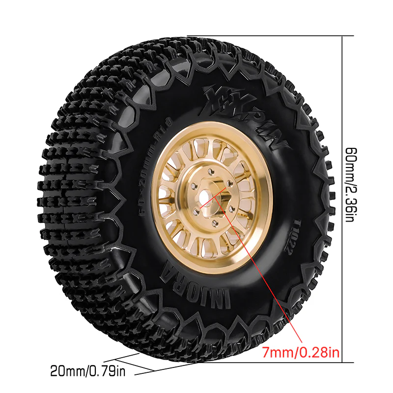 [US Warehouse] INJORA 1.0 XHX Pin Tires with 1.0 Plus Brass Beadlock Wheels Combo for 1/18 1/24 RC Crawlers - Image 8