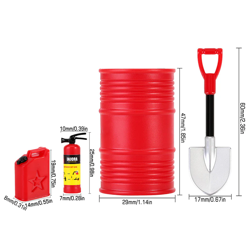 INJORA Mini Fuel Tank Fire Extinguisher Shovel Oil Drum Scale Accessories for 1/24 1/18 RC Crawlers - Image 39