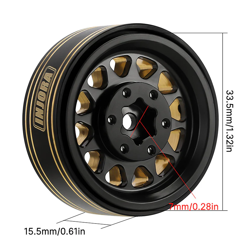 INJORA 1.3" 68g/pcs Brass -3.75mm Offset Wheels for Micro Crawlers (W1301) - Image 5
