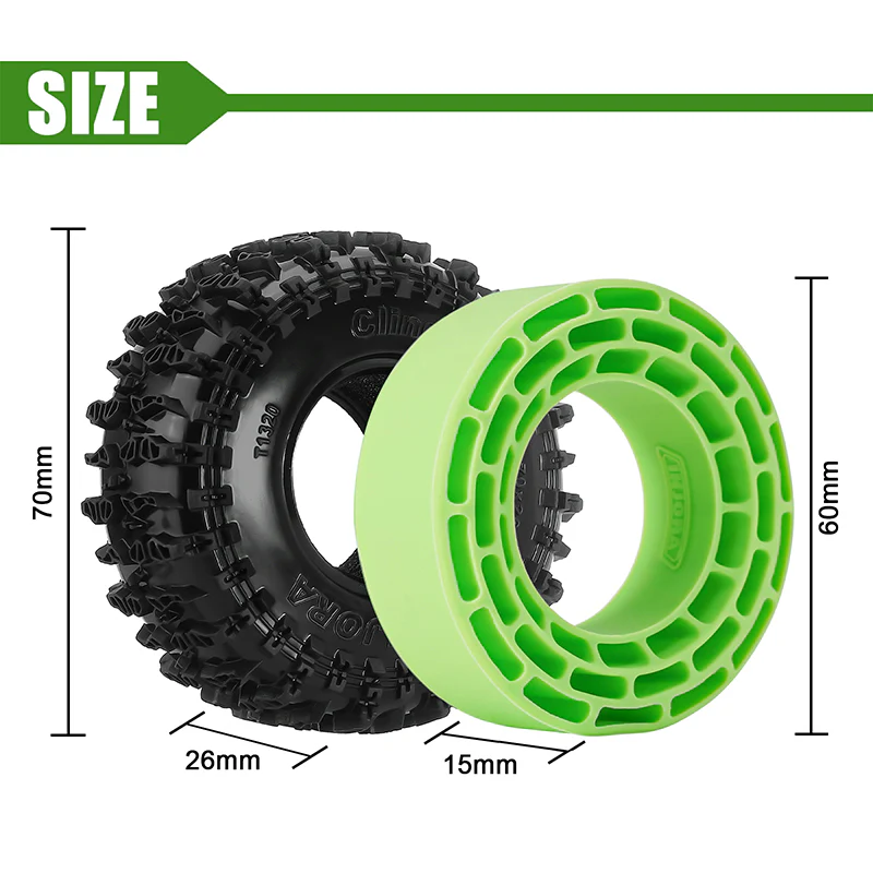 INJORA 1.3" 70*26mm Cling On Tires & Inserts Combo (4) - Image 12