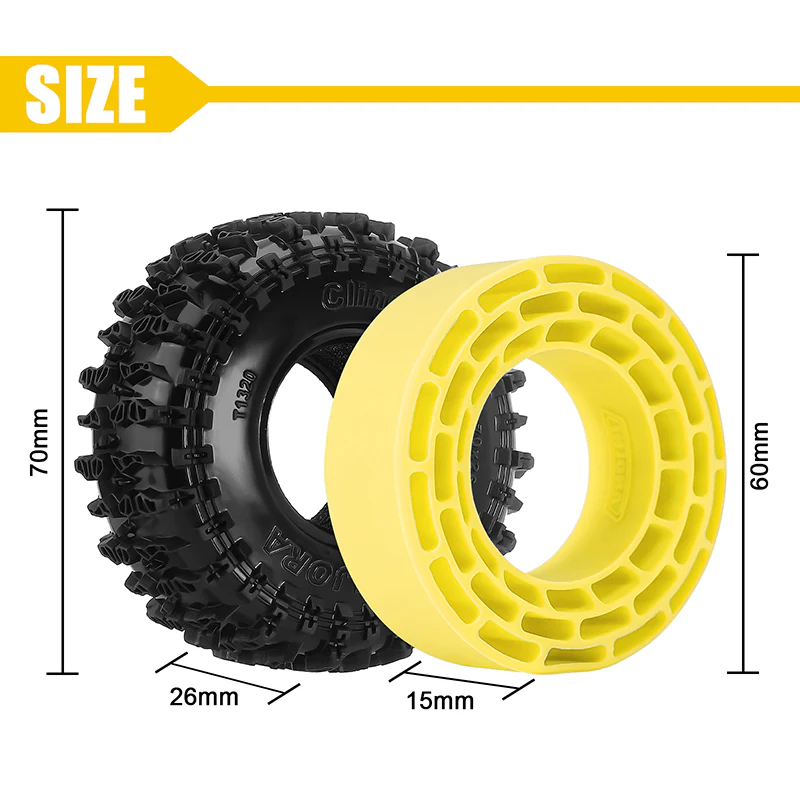 INJORA 1.3" 70*26mm Cling On Tires & Inserts Combo (4) - Image 5