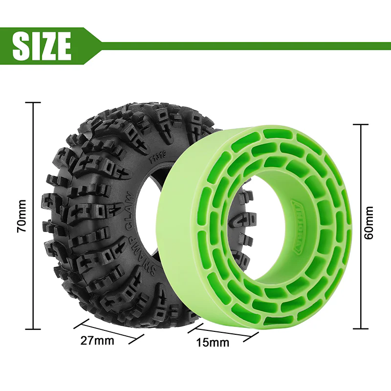 INJORA 1.3" 70*27mm Swamp Claw Tires & Inserts Combo (4) - Image 12