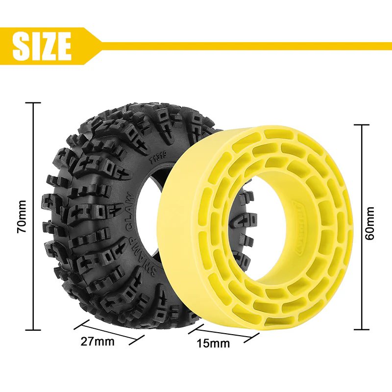 INJORA 1.3" 70*27mm Swamp Claw Tires & Inserts Combo (4) - Image 5