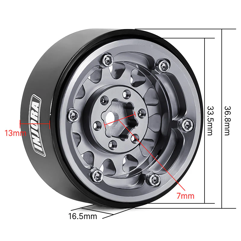 INJORA 1.3" Aluminium 0mm Offset Wheels for Micro Crawlers (W1311) - Image 11