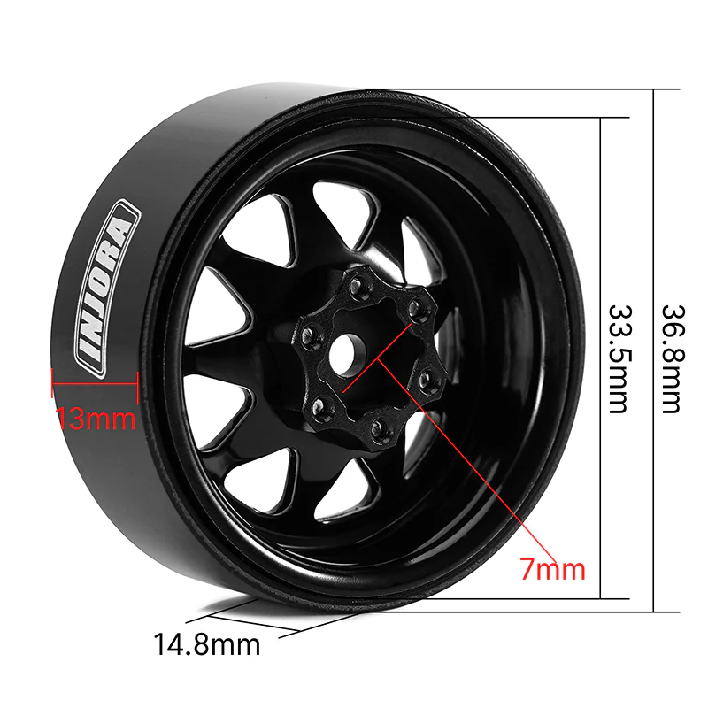 INJORA 1.3" Stamped Steel -4.05mm Offset Wheels for Micro Crawlers (W1312) - Image 4