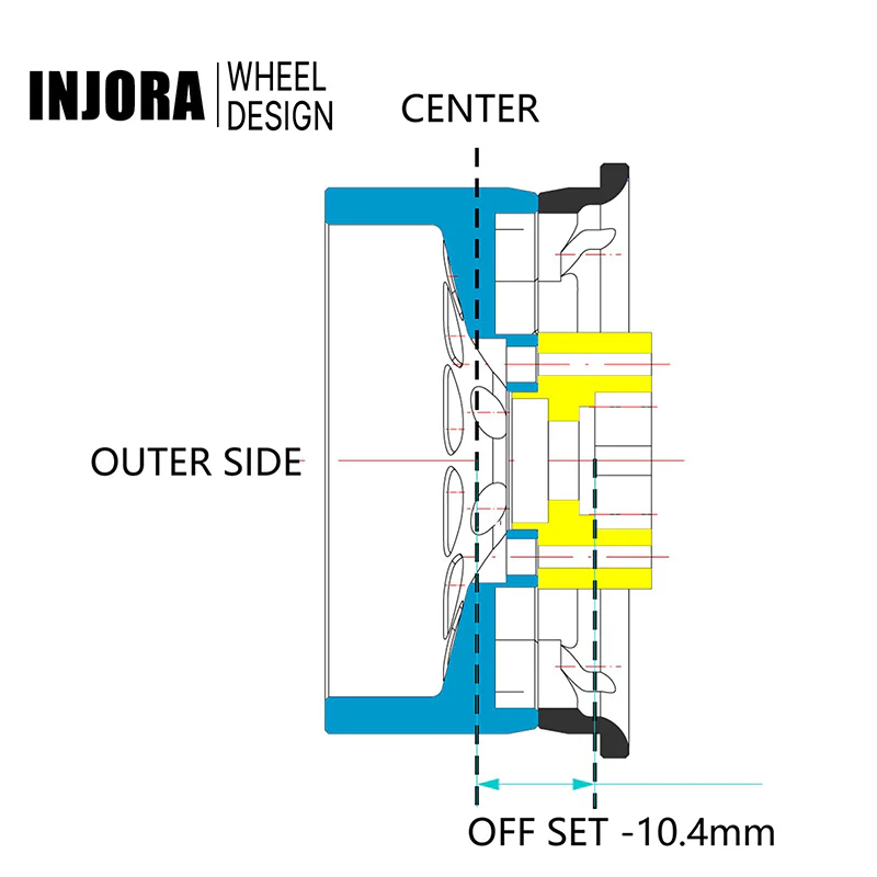 INJORA 1.9" Deep Dish -10.4mm Offset Wheels for 1/10 RC Crawlers (W1949) - Image 4