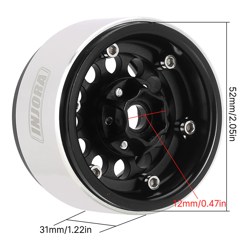 INJORA 1.9" Super Heavy Brass -10mm Offset Wheels for 1/10 RC Crawlers (W1957) - Image 13