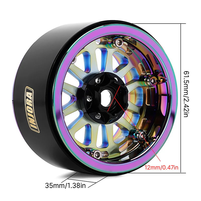 INJORA 2.2" Rainbow -10mm Offset Wheels for 1/10 RC Crawlers - Image 3