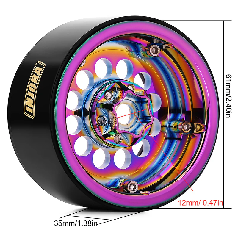 INJORA 2.2" Super Heavy Brass -10mm Offset Wheels for 1/10 RC Crawlers (W2257) - Image 4