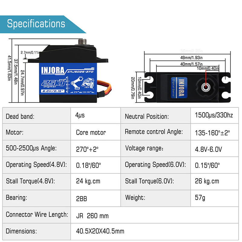 INJORA INJS025 25KG Large Torque Waterproof Metal Gear Digital Servo for RC Model - Image 11