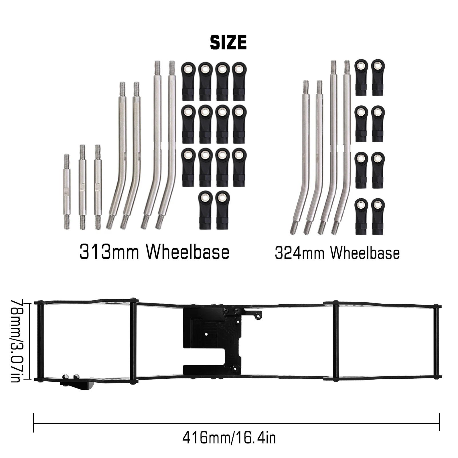 INJORA 313/324mm LCG Carbon Fiber Chassis Kit for TRX4 - Image 5