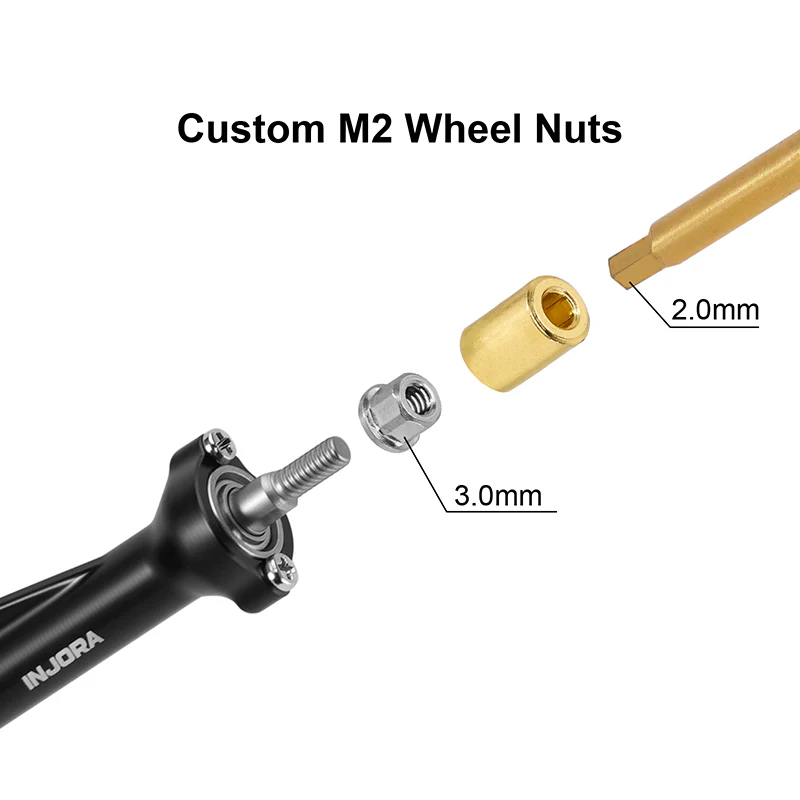INJORA +3mm Planet Axles with Brass Steering Knuckles for 1/30 SCX30 - Image 6