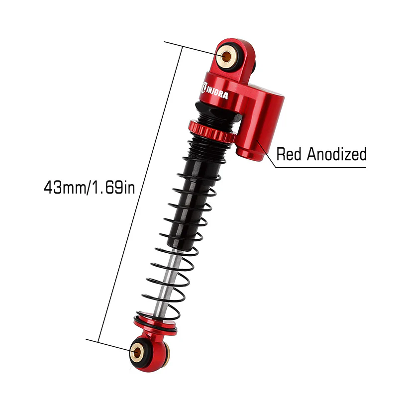 INJORA 43mm Aluminum Threaded Double Barrel Shocks with Fake Reservoir for Axial SCX24 - Image 5