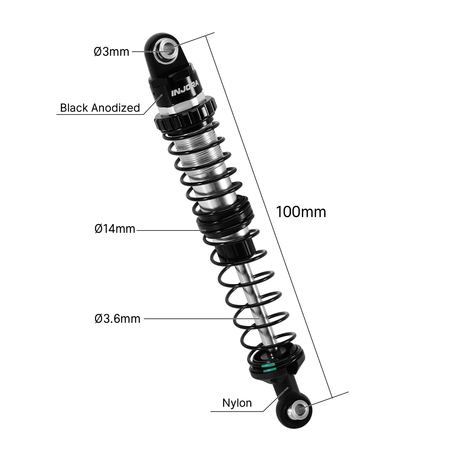 INJORA DRX Dual-Rate Spring Oil Shocks for 1/10 RC Crawlers, 80mm / 90mm / 100mm / 110mm / 120mm - Image 16