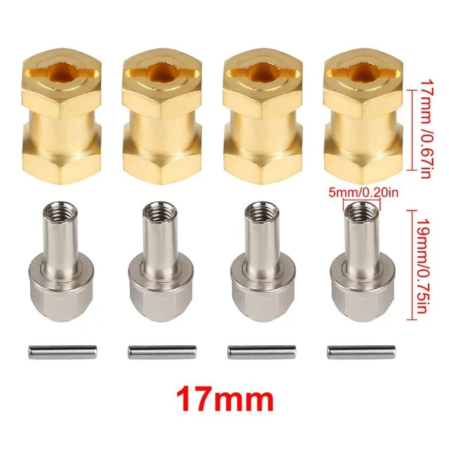 INJORA 4PCS 12mm Heavy Brass Wheel Hex Hub Extenders for SCX10 & SCX10 II - Image 3