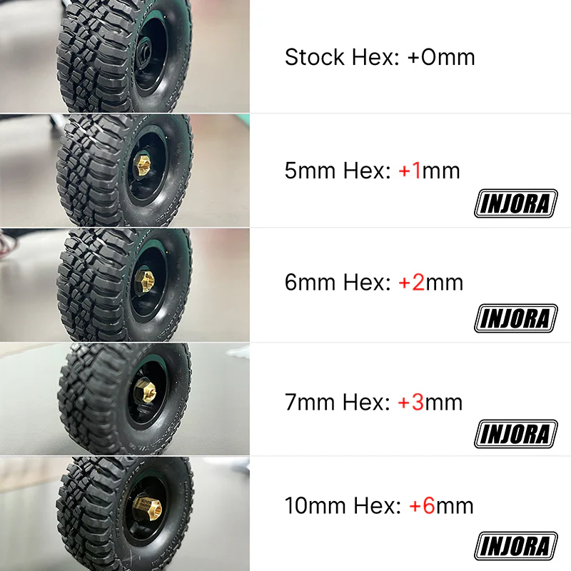 INJORA 4PCS 5/6/7/10mm Brass Wheel Hex Hub Extenders for 1/18 TRX4M Upgrade (4M-02) - Image 15