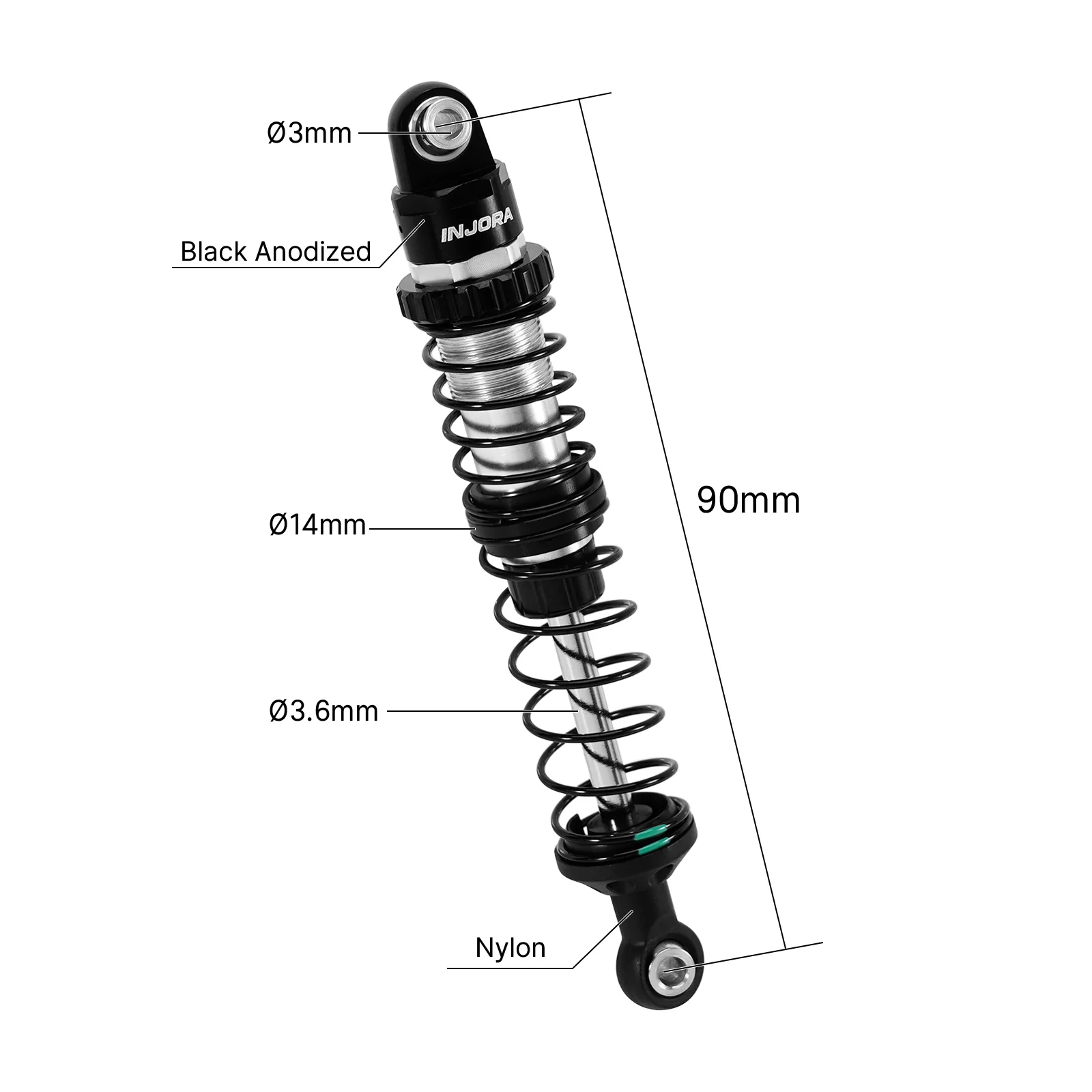 INJORA DRX Dual-Rate Spring Oil Shocks for 1/10 RC Crawlers, 80mm / 90mm / 100mm / 110mm / 120mm - Image 12