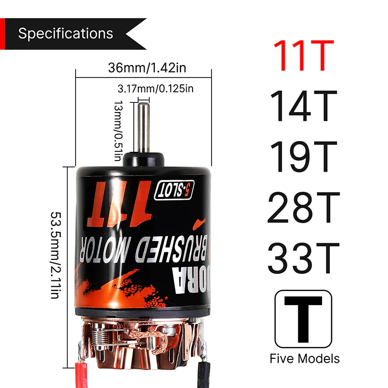 [Clearance Sale] INJORA 540 5-SLOT Waterproof Brushed Motor 11T 14T 19T 28T 33T for 1/10 RC Crawlers (INM10) - Image 3