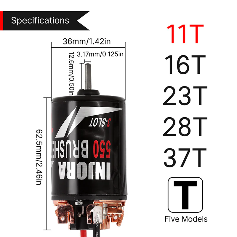 [Clearance Sale] INJORA 550 3-SLOT Waterproof Brushed Motor 11T 16T 23T 28T 37T for 1/10 RC Crawlers (INM09) - Image 3