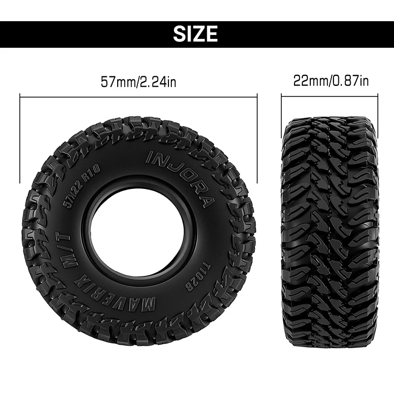 INJORA 1.0" 57*22mm MAVERIX M/T Tires (T1028) (4) - Image 4