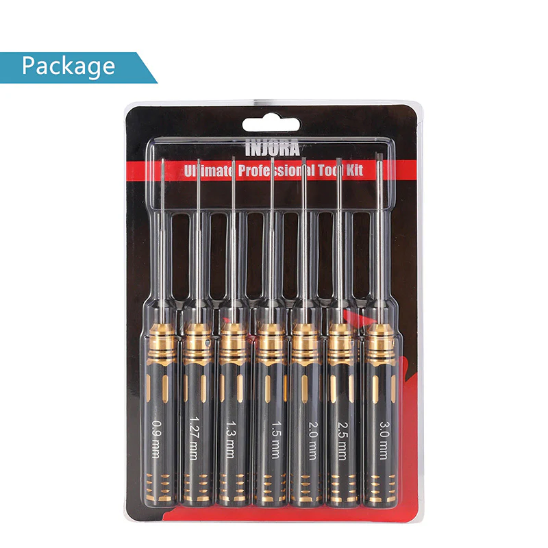 INJORA 7PCS 0.9 1.27 1.3 1.5 2.0 2.5 3.0mm HSS Steel Hex Screwdriver RC Tool Set - Image 7