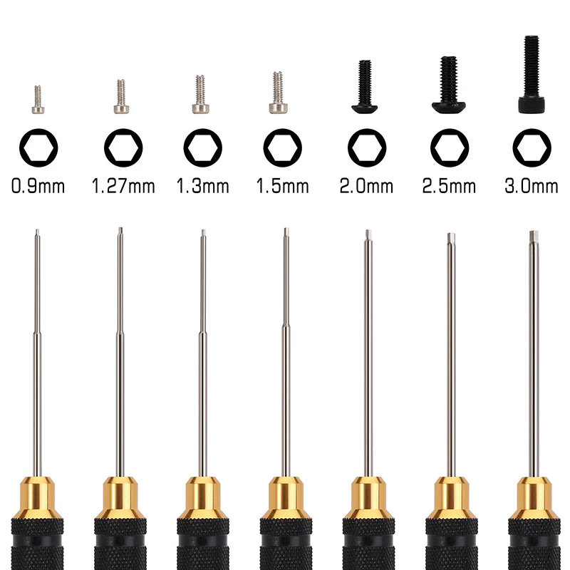 INJORA 7PCS 0.9 1.27 1.3 1.5 2.0 2.5 3.0mm Hex Screwdriver Set HSS Steel RC Tool Kit - Image 4