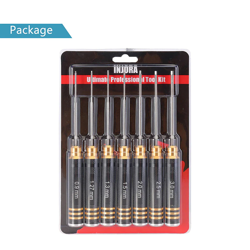 INJORA 7PCS 0.9 1.27 1.3 1.5 2.0 2.5 3.0mm Hex Screwdriver Set HSS Steel RC Tool Kit - Image 7