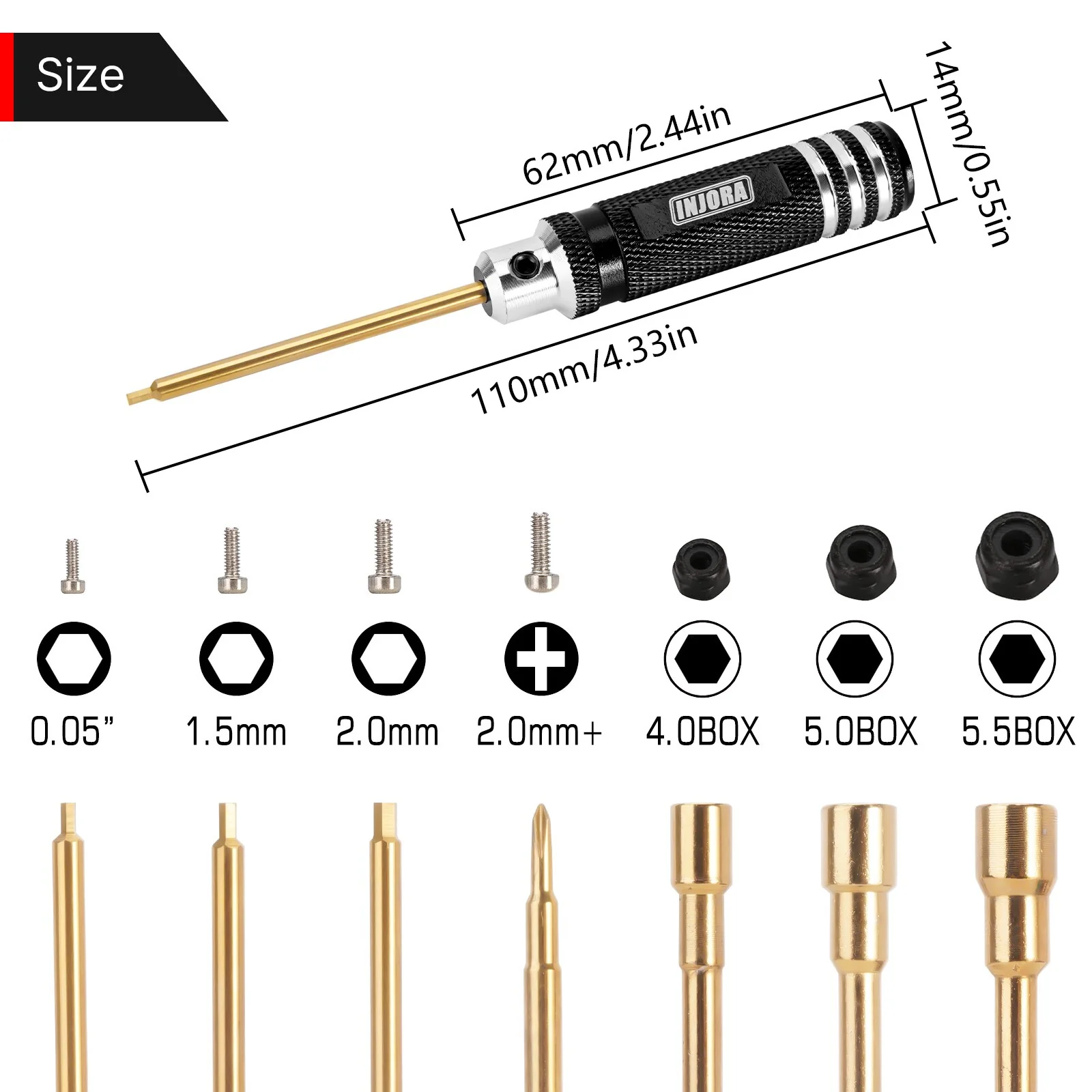 INJORA 7PCS Short Handle Hex Screwdriver Nut Driver Tools Kit for 1/18 1/24 RC Crawlers - Image 2