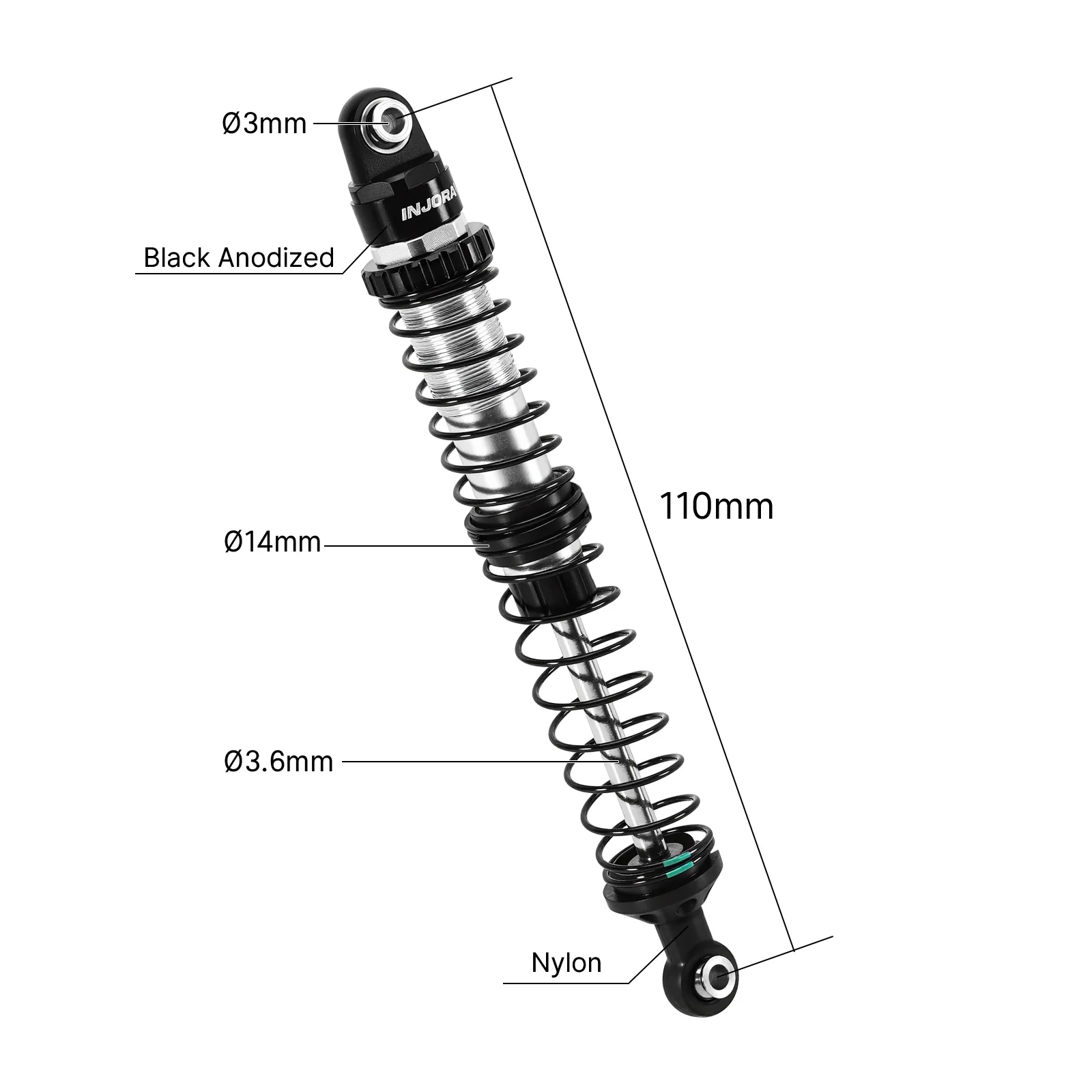 INJORA DRX Dual-Rate Spring Oil Shocks for 1/10 RC Crawlers, 80mm / 90mm / 100mm / 110mm / 120mm - Image 20